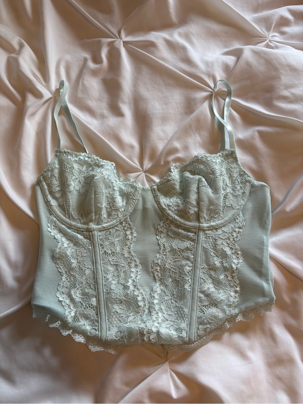 White Fox Boutique Mint Lace Bustier Crop Top